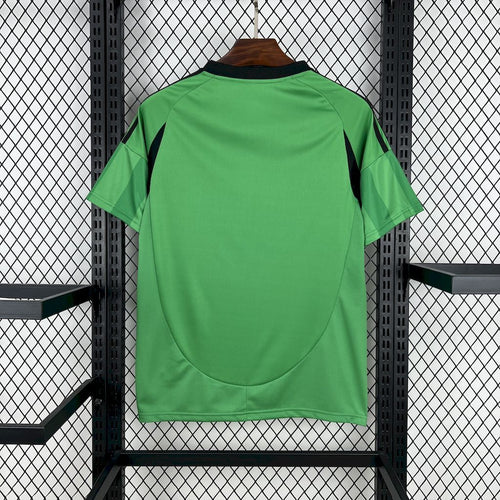 Austin FC green home fan soccer jersey back view with black collar and short sleeves