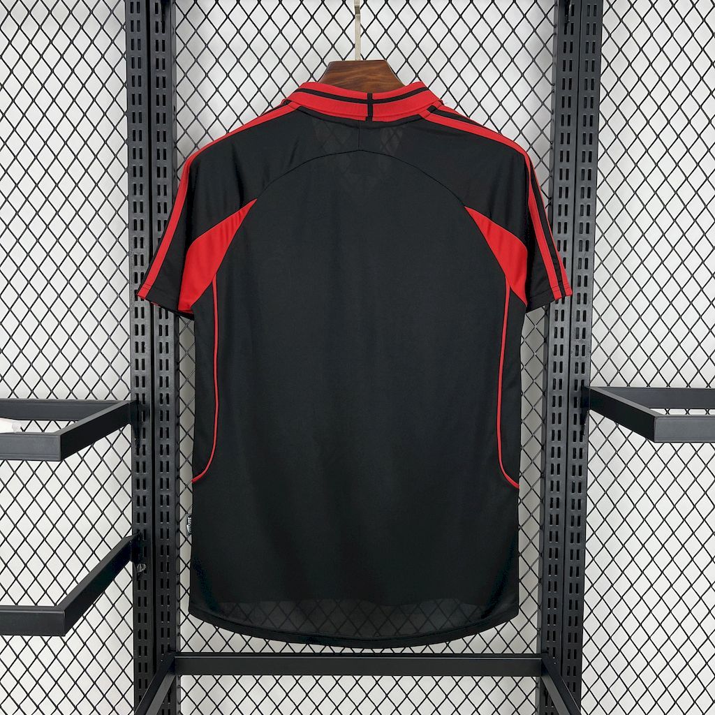 Black AC Milan soccer jersey back with red shoulder stripes and team crest