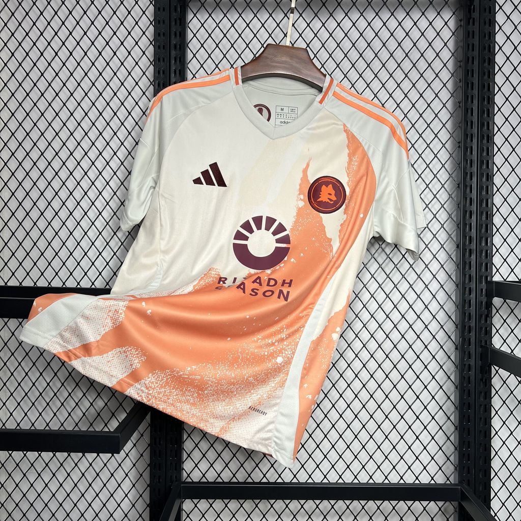 Roma 2024/25 away fan football shirt, white with orange abstract panel and crest