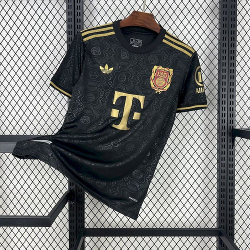 Bayern Munich 125th anniversary fan jersey, black with gold crest and logo