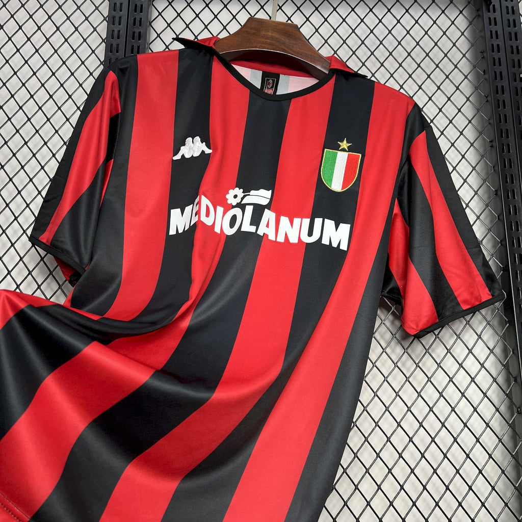 AC Milan 1988/89 home retro football jersey, red and black stripes with club crest and sponsor