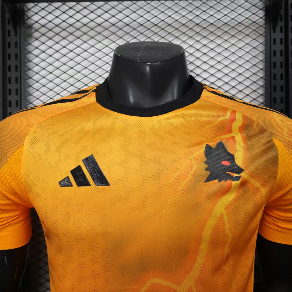 Orange football jersey chest view with adidas logo and club crest