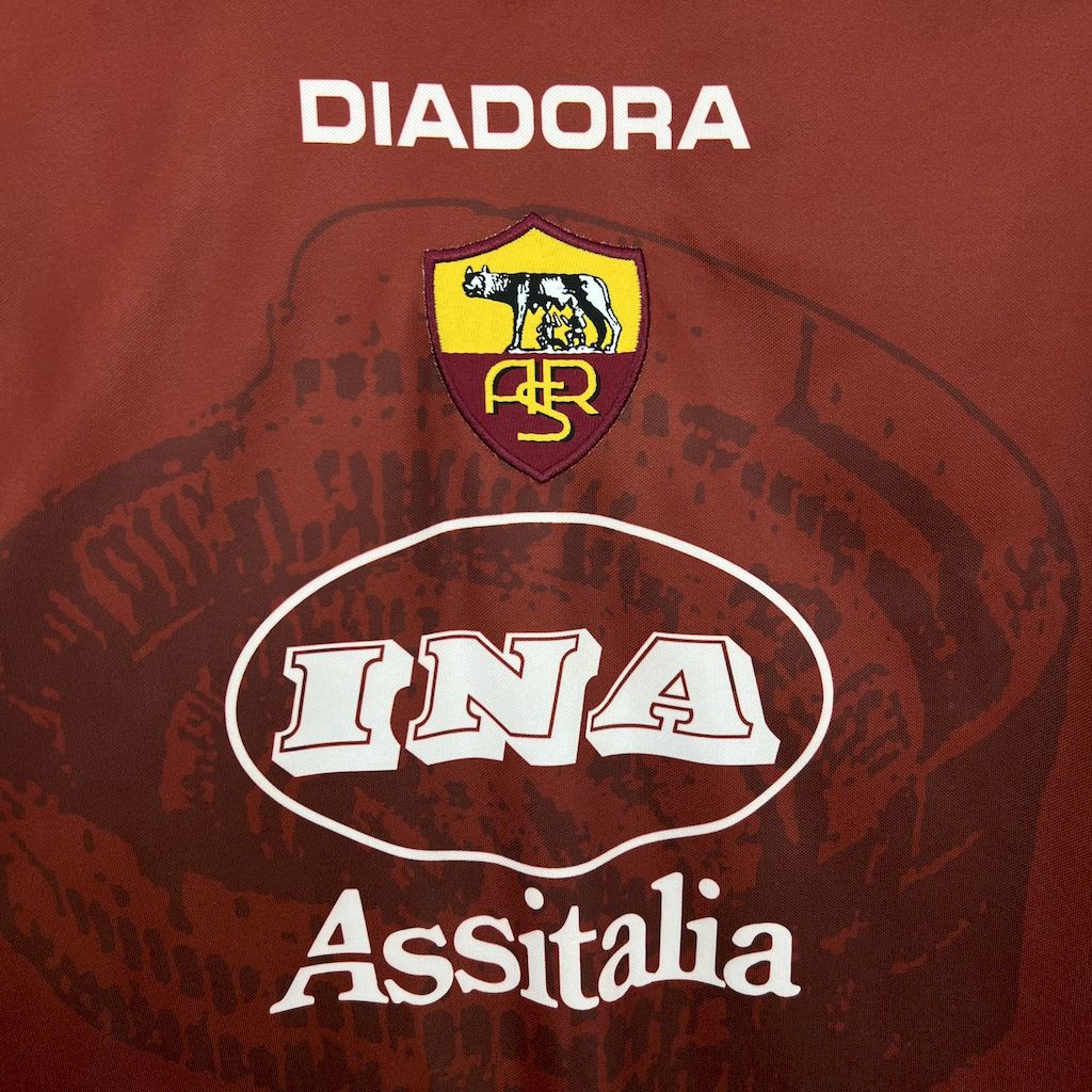 Retro Roma home football shirt chest logos: DIADORA, INa Assitalia