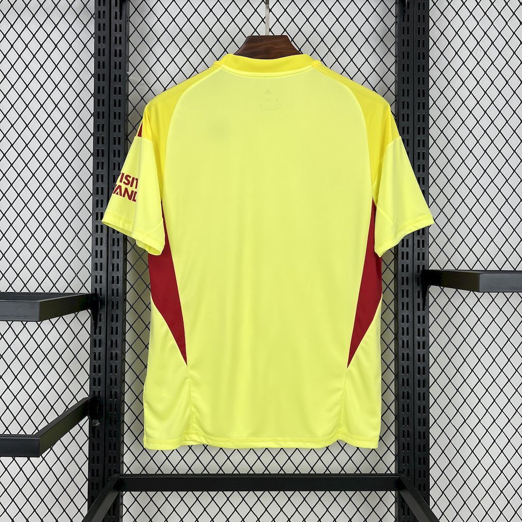 Neon yellow goalkeeper football jersey with maroon side panels and short sleeves
