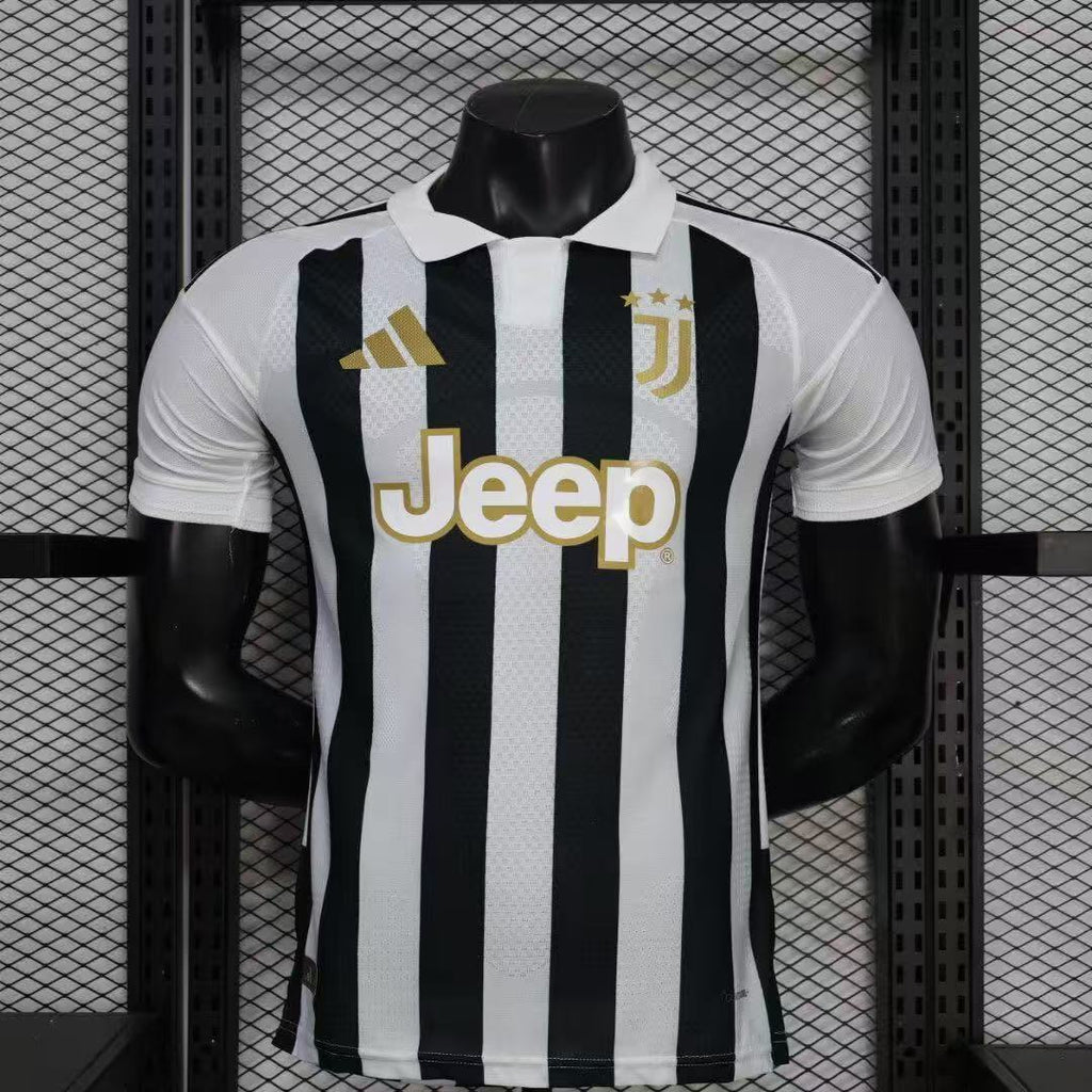 Juventus home soccer jersey with black-and-white vertical stripes and Jeep sponsor