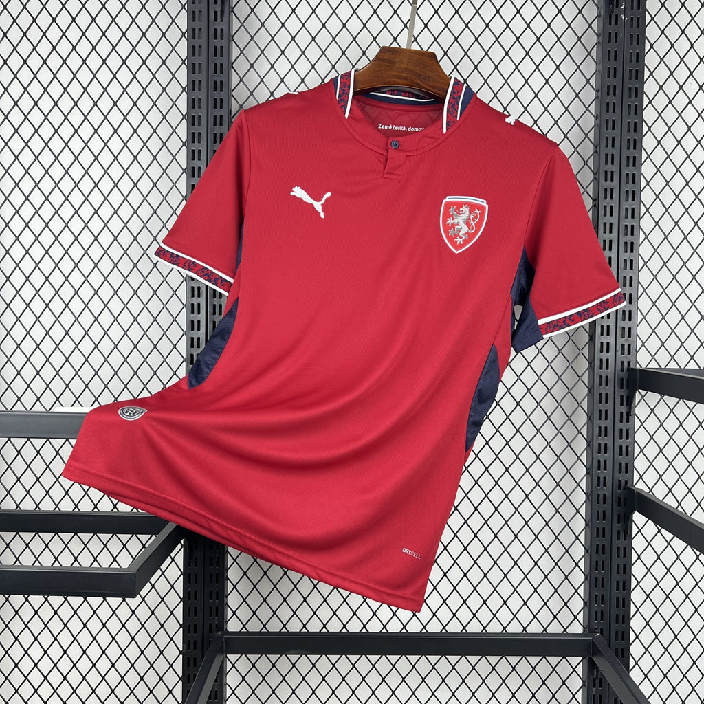 Red Czech home fan soccer jersey with Puma logo and crest on chest