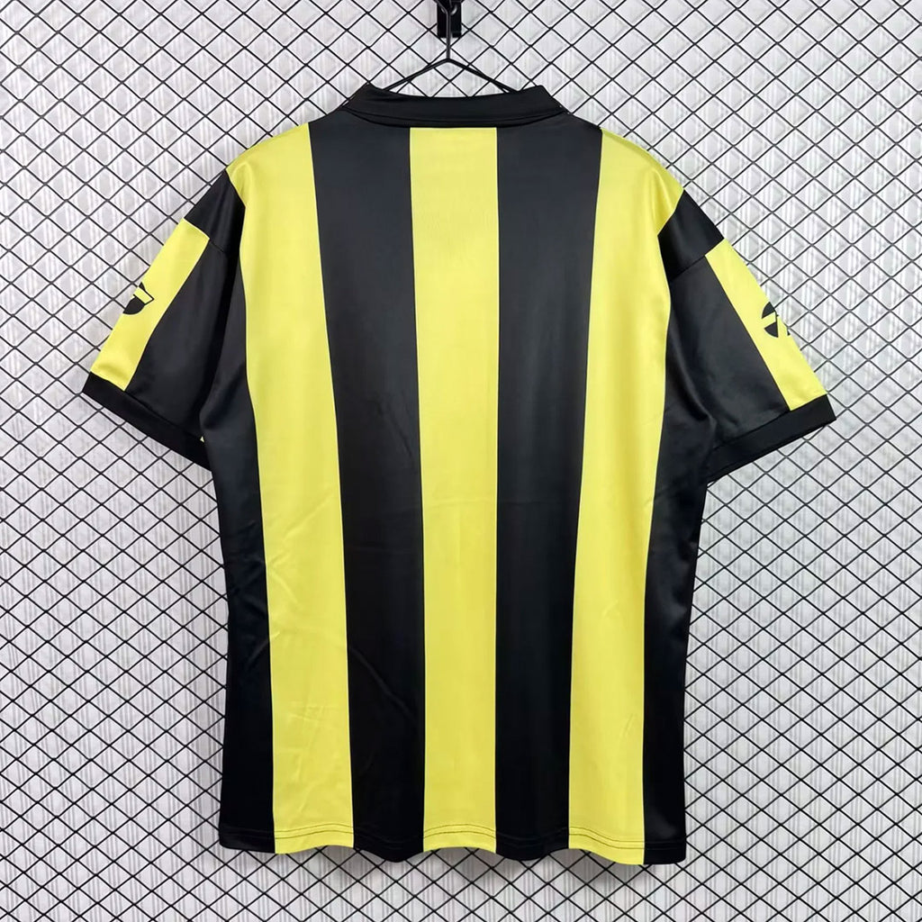 Black and yellow striped football jersey, crew neck, short sleeves, back view