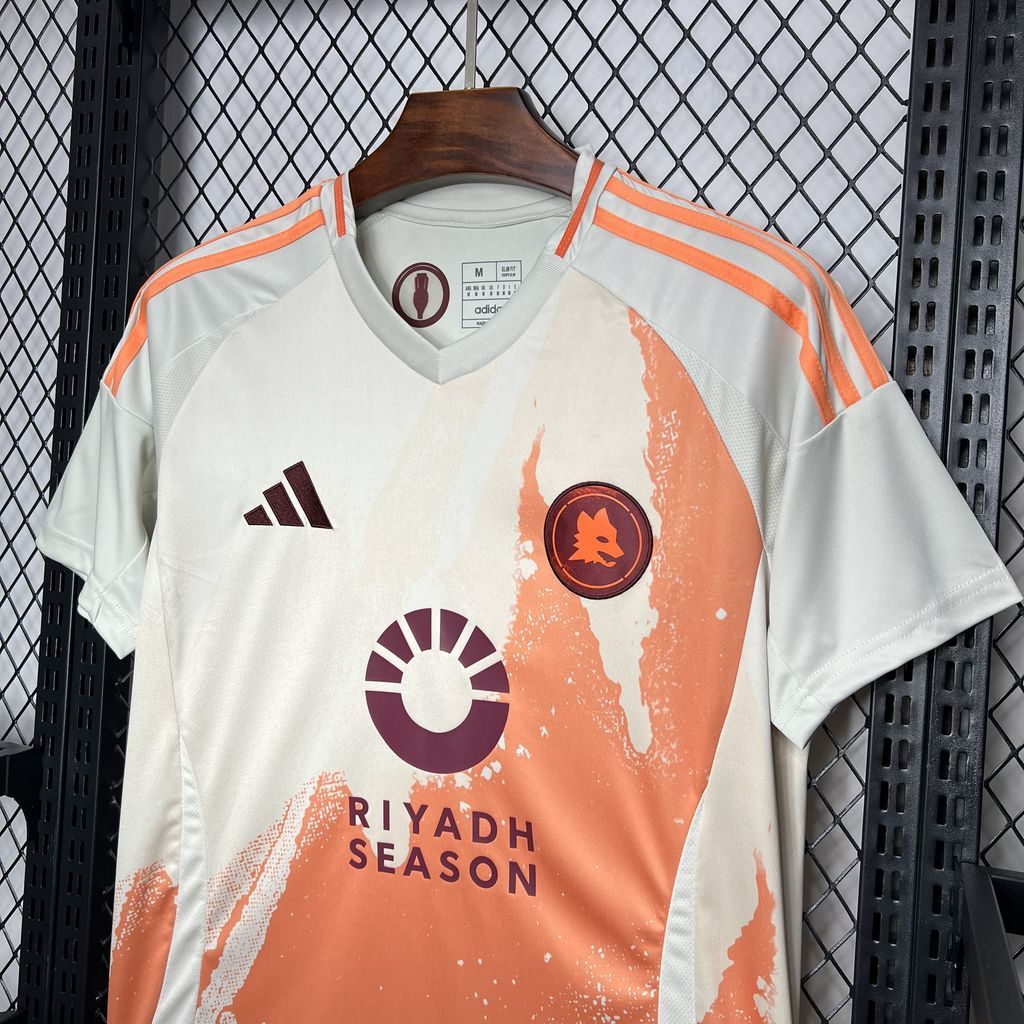 Away fan football shirt front, white with orange panels, adidas logo and crest