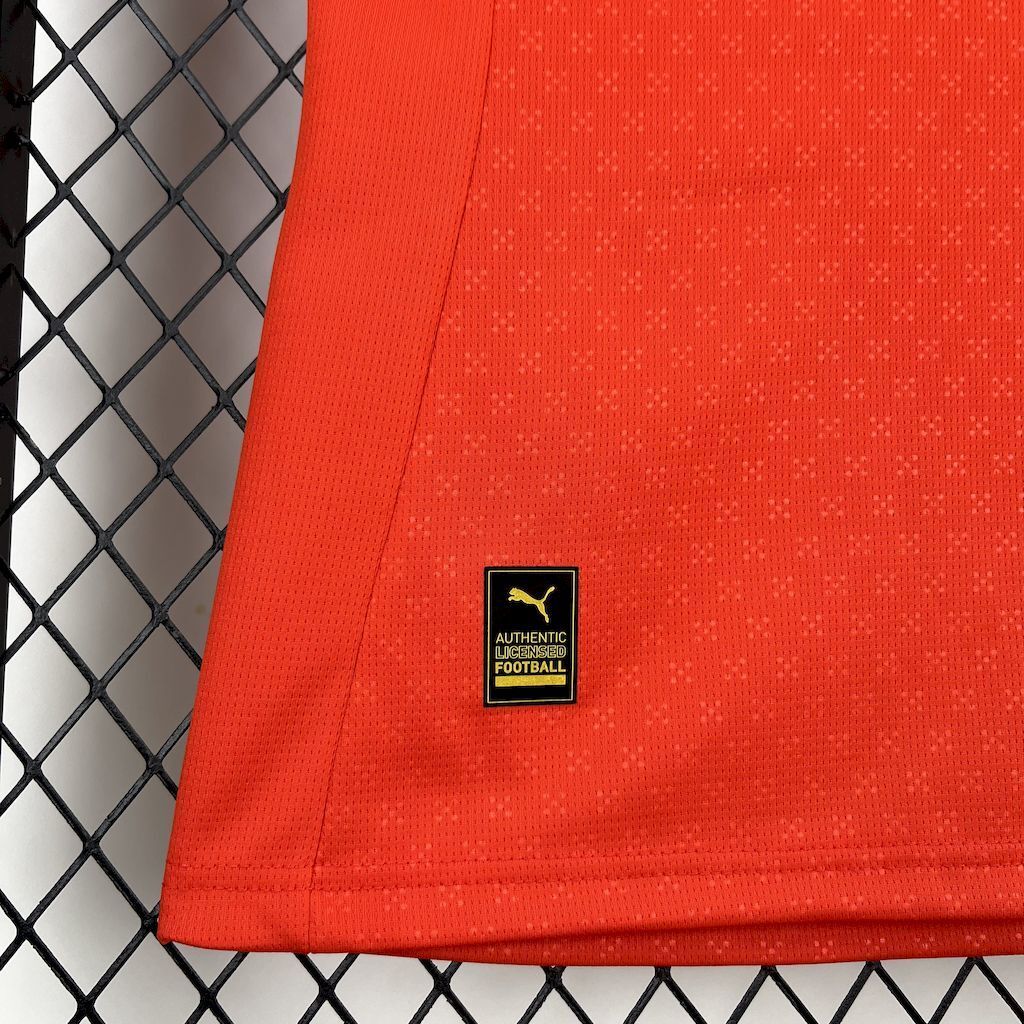Women's red football jersey Authentic Football label patch on lower chest
