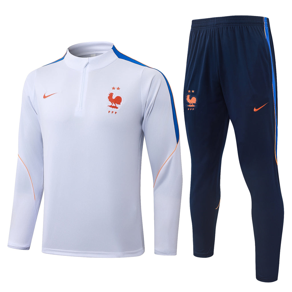France 2026/27 White Navy ¼  Zip Training Set | Adult + Kids Sizes