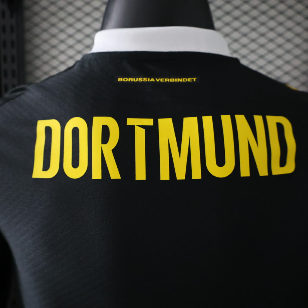 Borussia Dortmund away football jersey (player version) with bold yellow DORTMUND back lettering