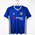 Blue Chelsea retro home football shirt with V-neck trim, crest, adidas logo, YOKOHAMA TYRES