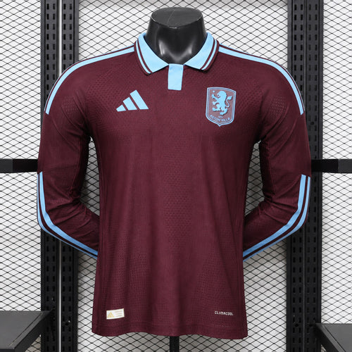 Aston Villa home football shirt, maroon long sleeve with blue-white collar and crest