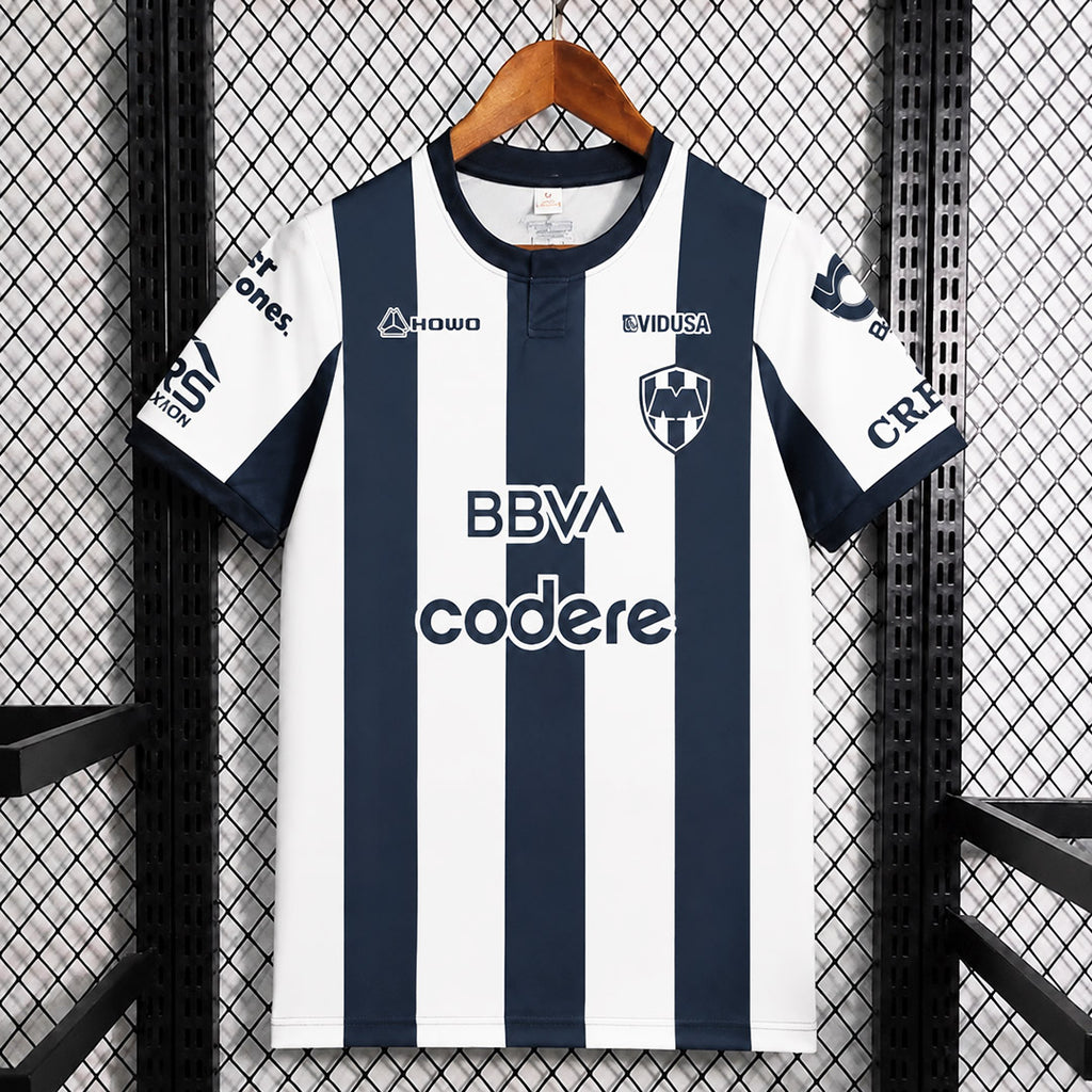 Navy and white striped football jersey with BBVA codere sponsor, short sleeves