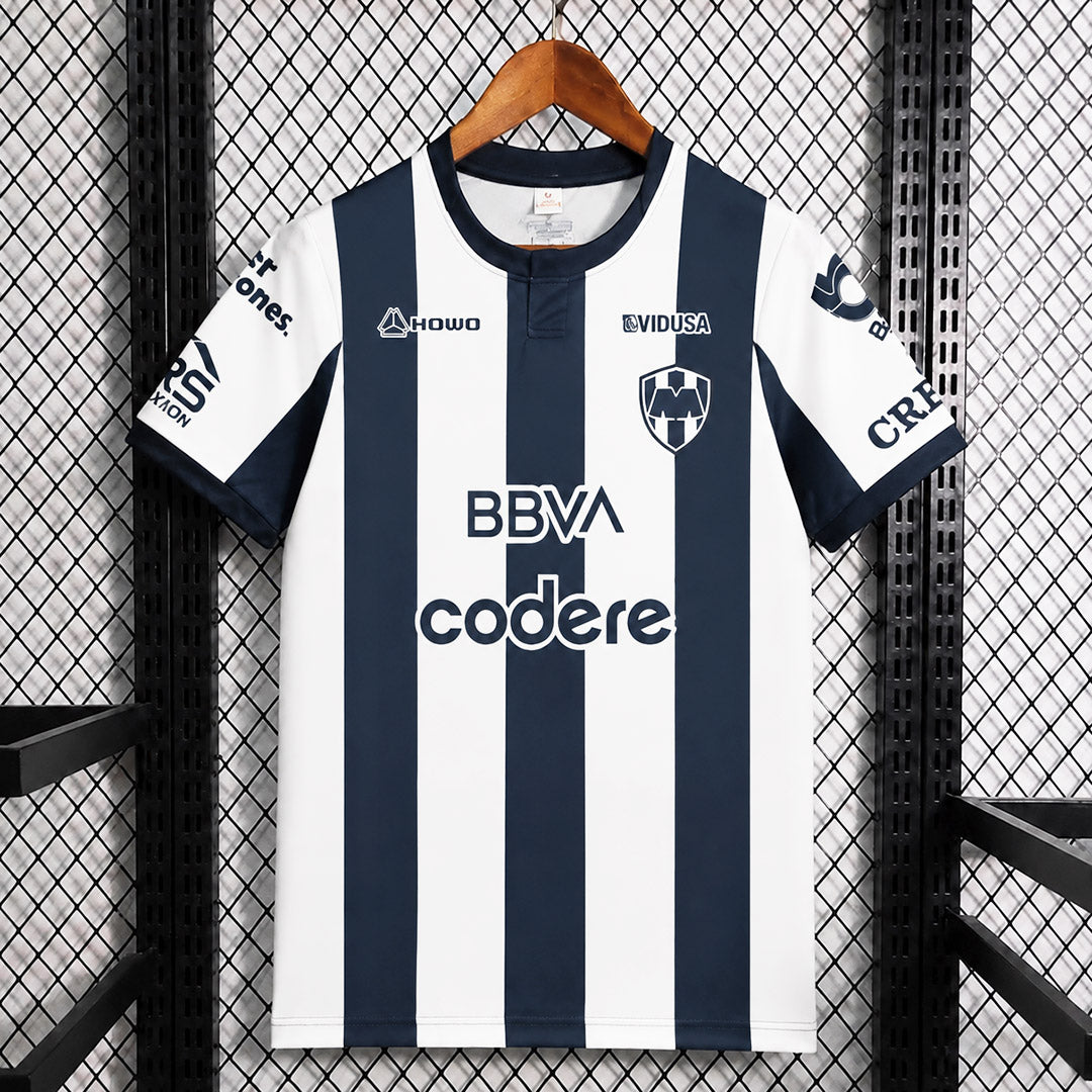 Navy and white striped football jersey with BBVA codere sponsor, short sleeves