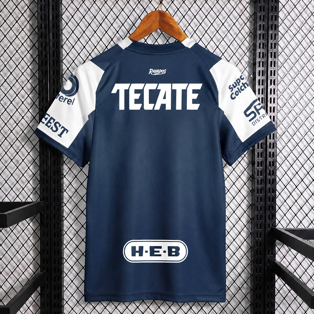 Dark navy football jersey with large TECATE logo and HEB badge, short sleeves