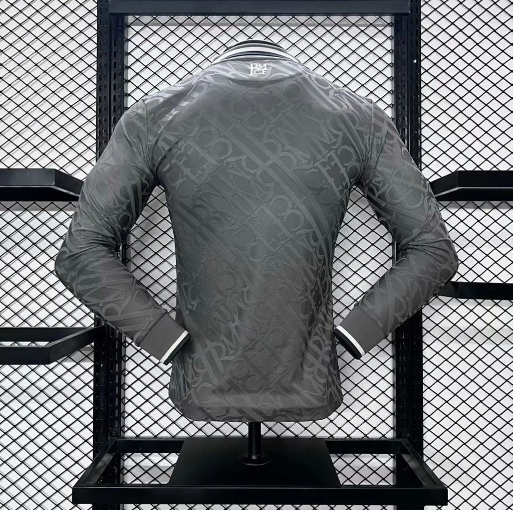 Real Madrid third long-sleeve football jersey, dark gray with rear pattern