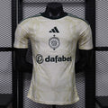 Light yellow Celtic FC third football jersey with black dafaBet sponsor
