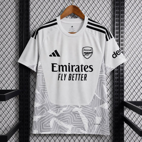 Arsenal 2026/27 goalkeeper fan jersey in light grey with crest and Emirates text