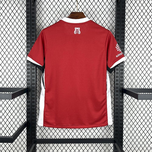 Red AZ Alkmaar home fan jersey back with white neck trim and small AZ crest