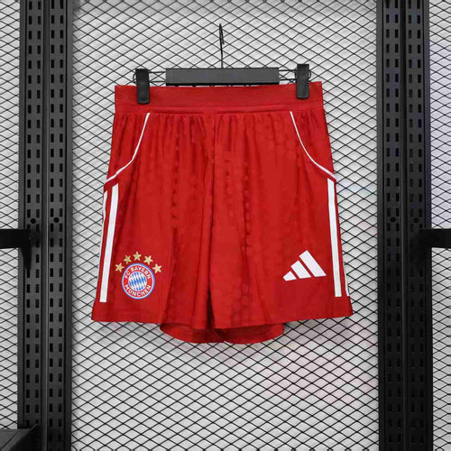 Bayern Munich home player shorts in red with white side stripes and club crest