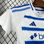 Kids white jersey close-up with blue Adidas logo and betfair sponsor stripe