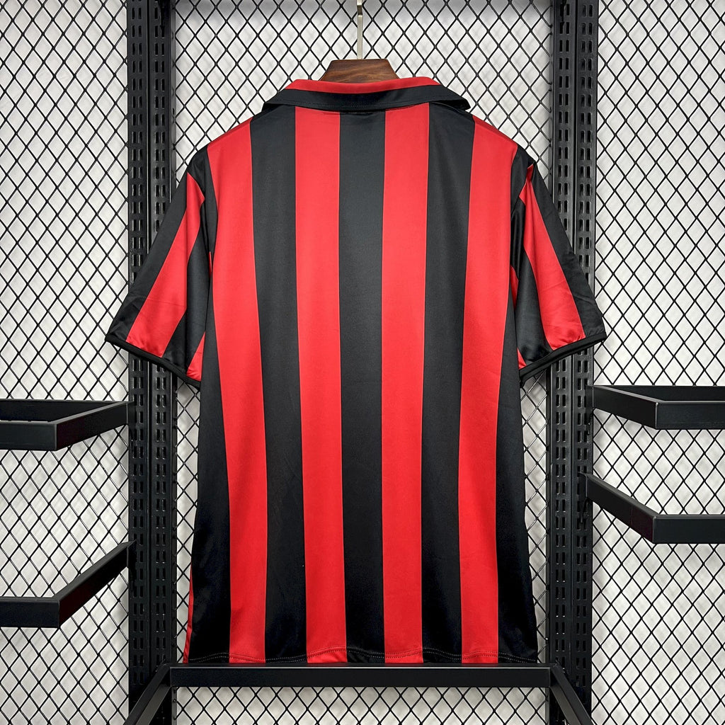 AC Milan 1988/89 home retro football jersey, red and black striped back, short sleeves