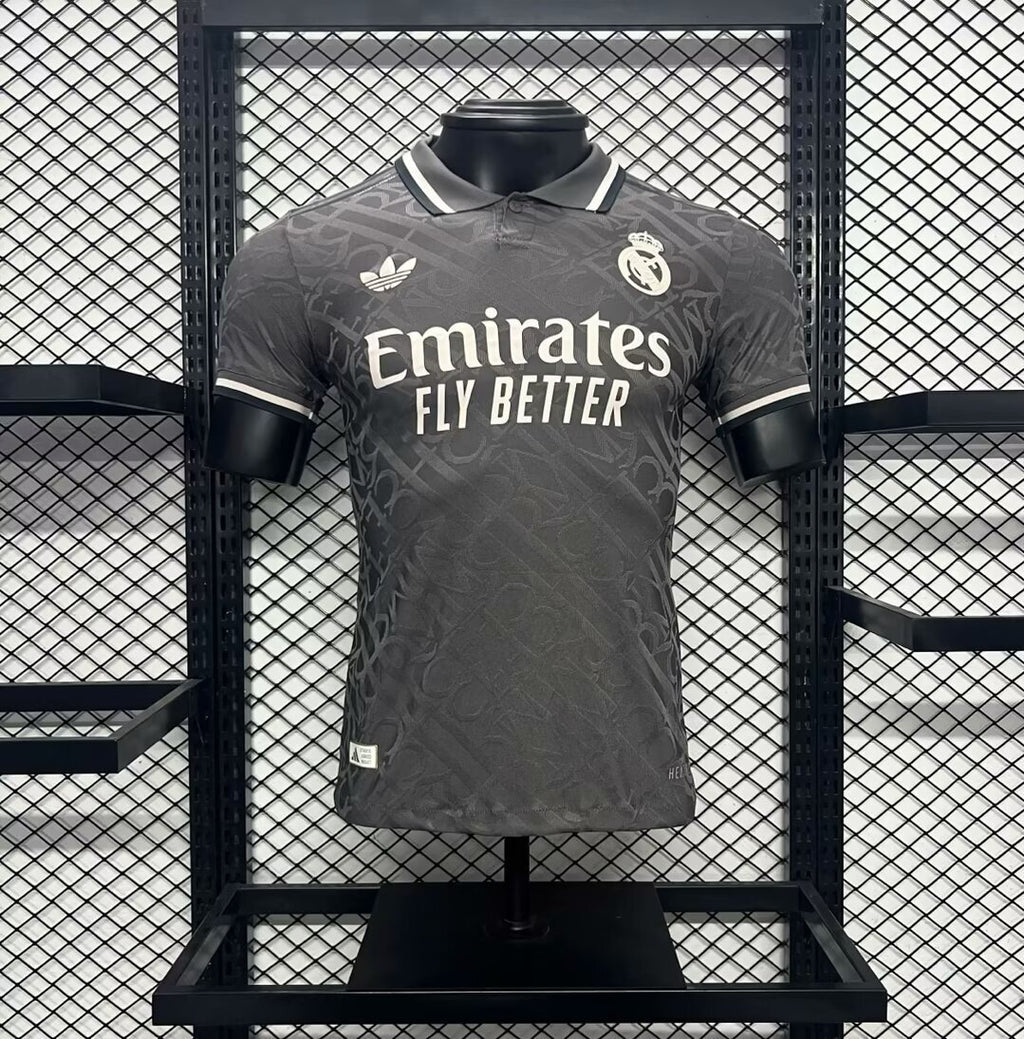 Real Madrid 2024/25 third jersey, dark gray with white Emirates Fly Better print