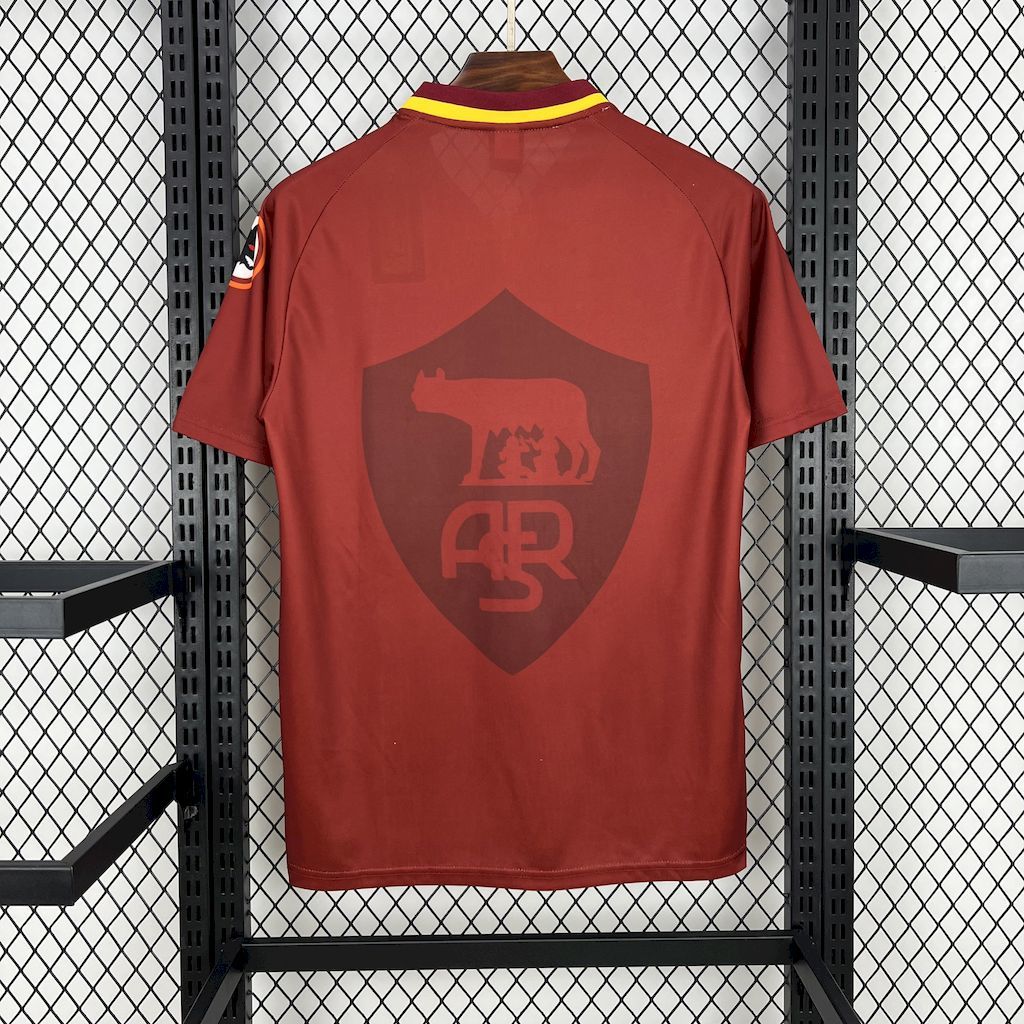 Retro Roma home football shirt back view, maroon with rear crest shield