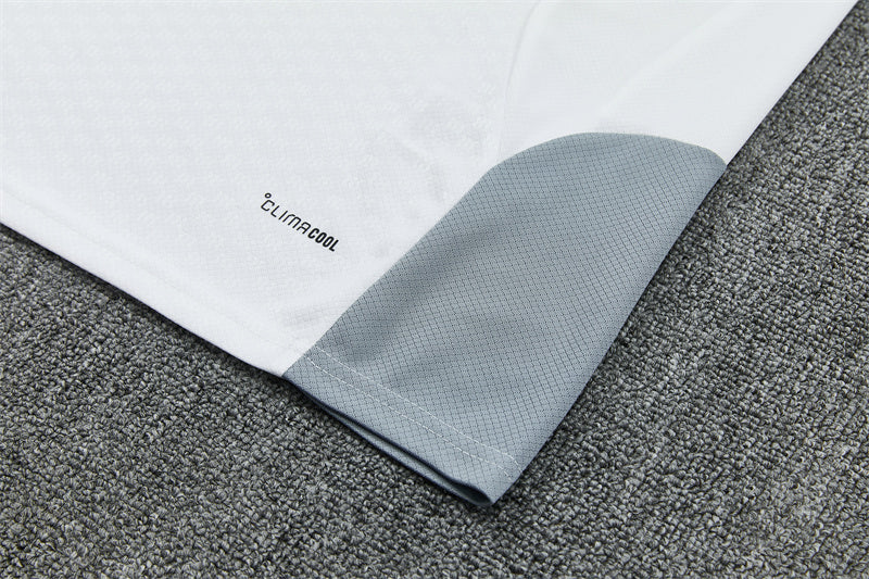 White training hem with climacool label and light-gray inner cuff