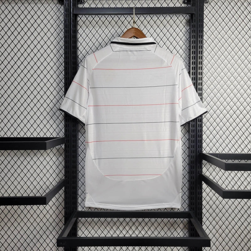 Retro third football shirt back view, white with red striping and club detailing