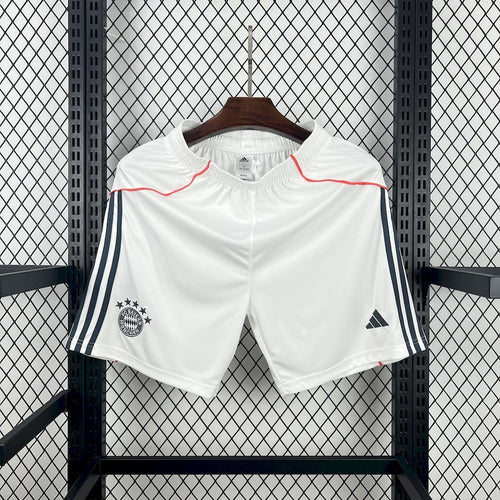 Bayern Munich fan shorts, white with red trim and navy Adidas logo