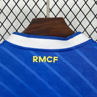 Real Madrid third long-sleeve fan jersey back with RMCF lettering on blue and white collar