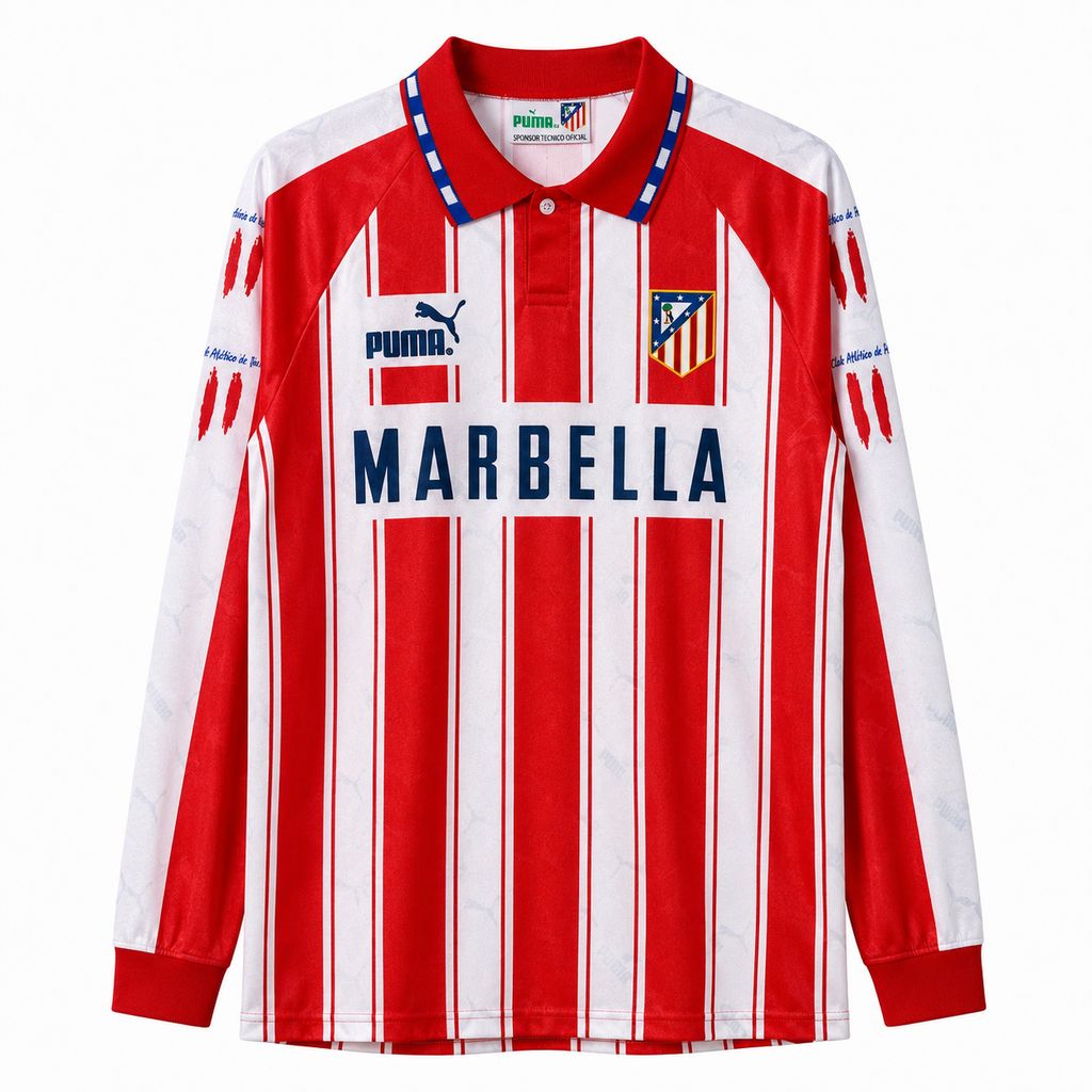 Atletico Madrid 1994/95 Home Long Sleeve - Retro