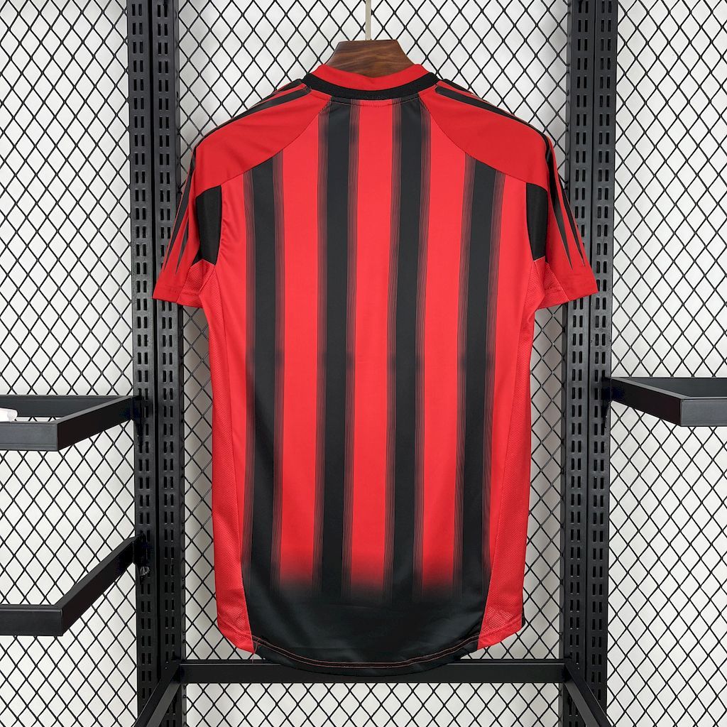 Red and black vertical stripe soccer jersey, crew neck, short sleeves