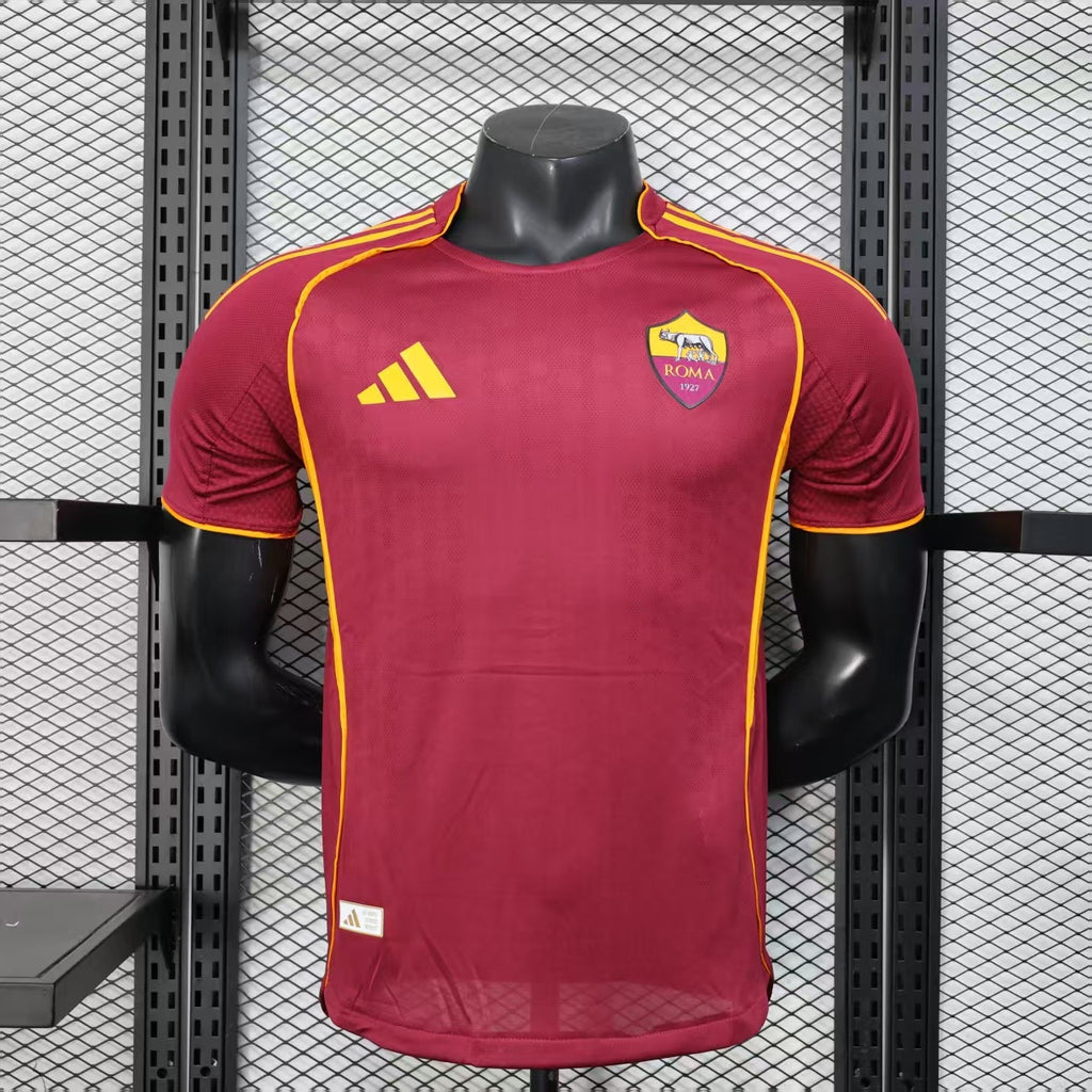 Maroon AS Roma home player jersey with yellow trim, crest, and adidas logo on chest.