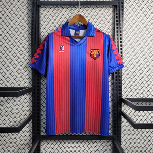 Barcelona 1989/92 home retro jersey, blue and red vertical stripes, crest, V-neck