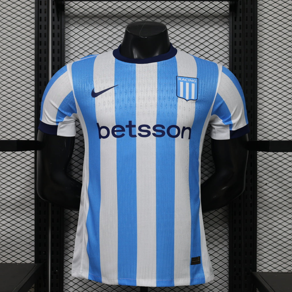 Blue-and-white striped soccer jersey with Nike swoosh, Racing crest, and Betsson sponsor