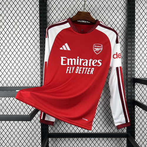 Red and white long-sleeve football shirt with Emirates Fly Better sponsor print