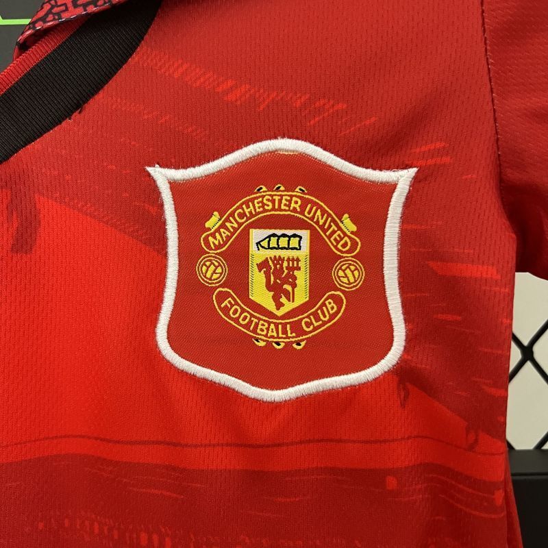 Red kid soccer jersey with Manchester United Football Club crest
