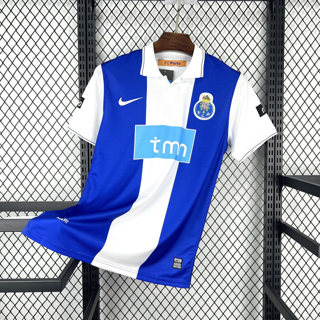 Blue and white retro football jersey with crest and tmn sponsor front