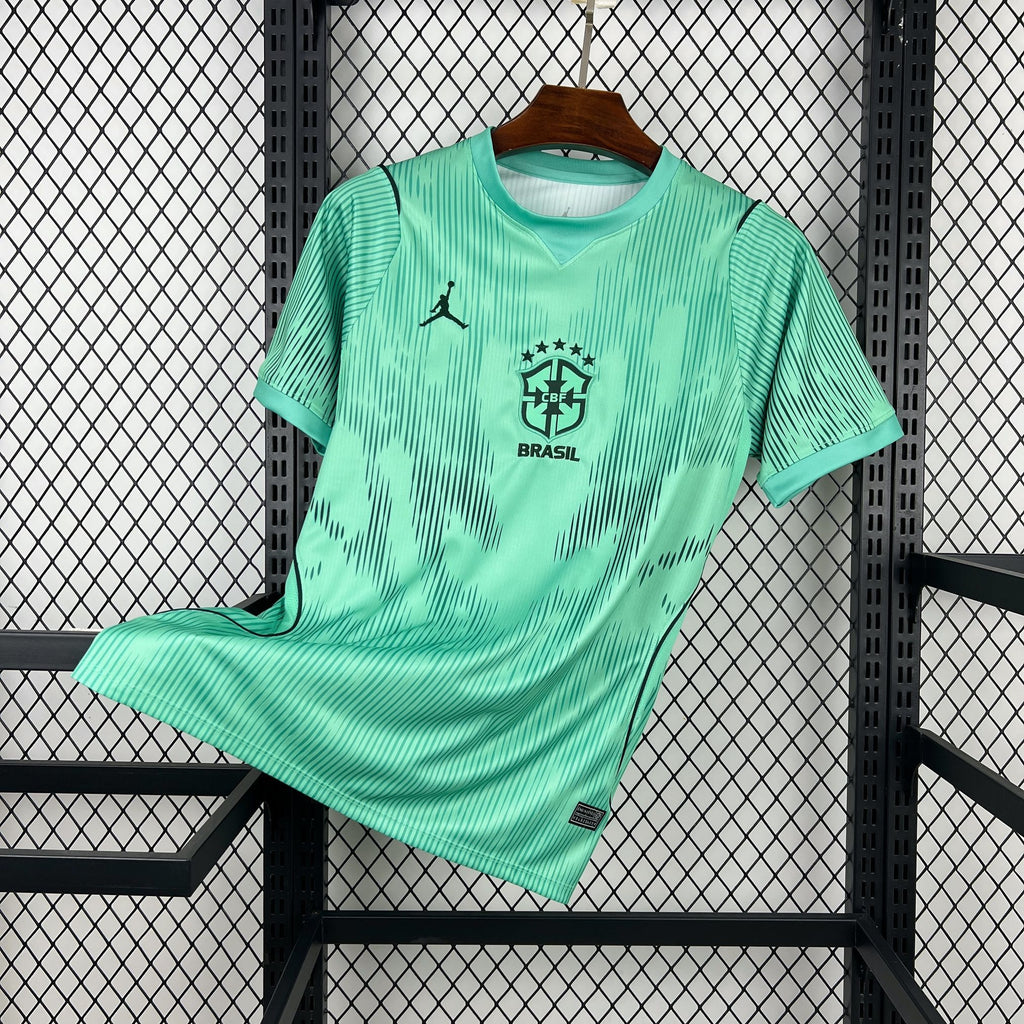 Brazil goalkeeper fan jersey in turquoise with Jordan logo and Brazil crest
