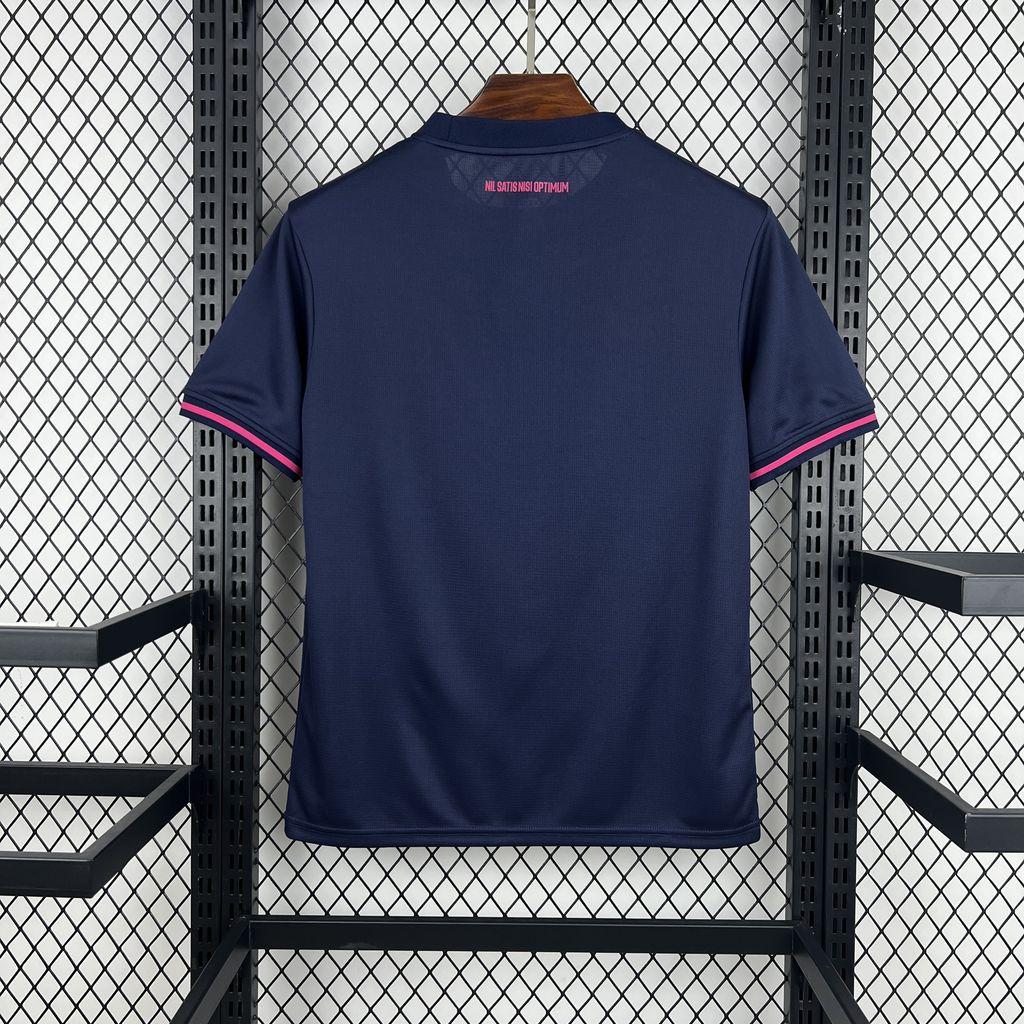 Navy Everton fourth fan football jersey back view with pink-trim sleeves