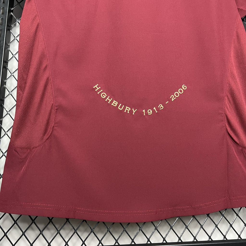 Maroon football jersey back with Highbury 1913–2006 text