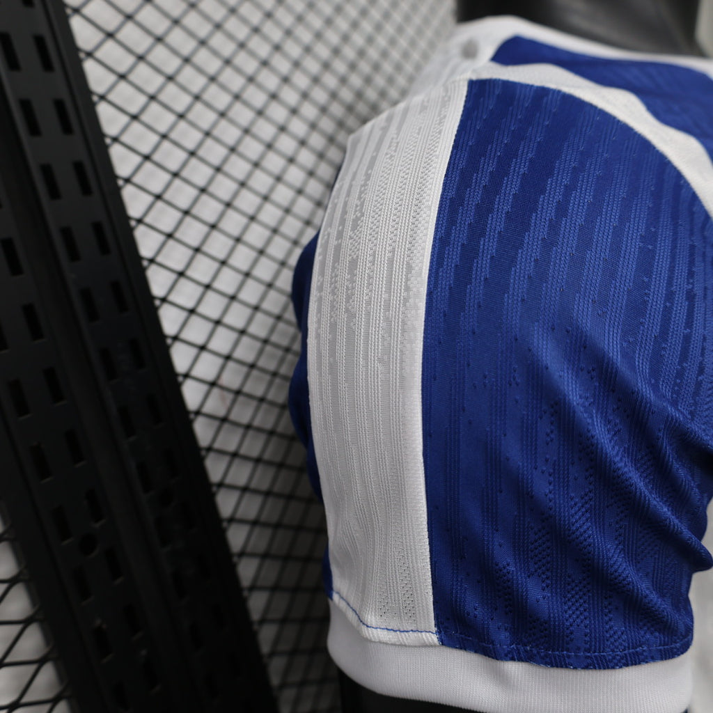Football jersey back shoulder and sleeve in blue with white trim