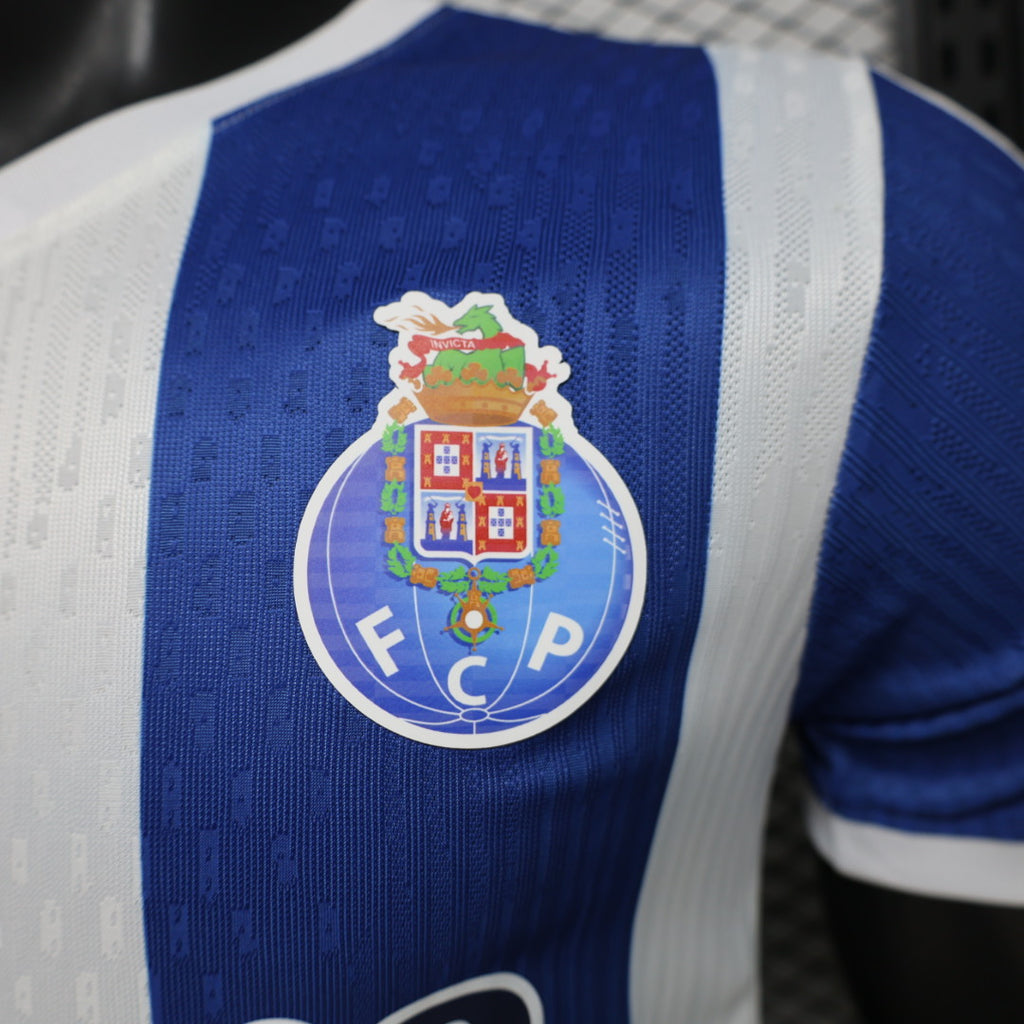 FC Porto crest on blue football jersey back with white circular badge
