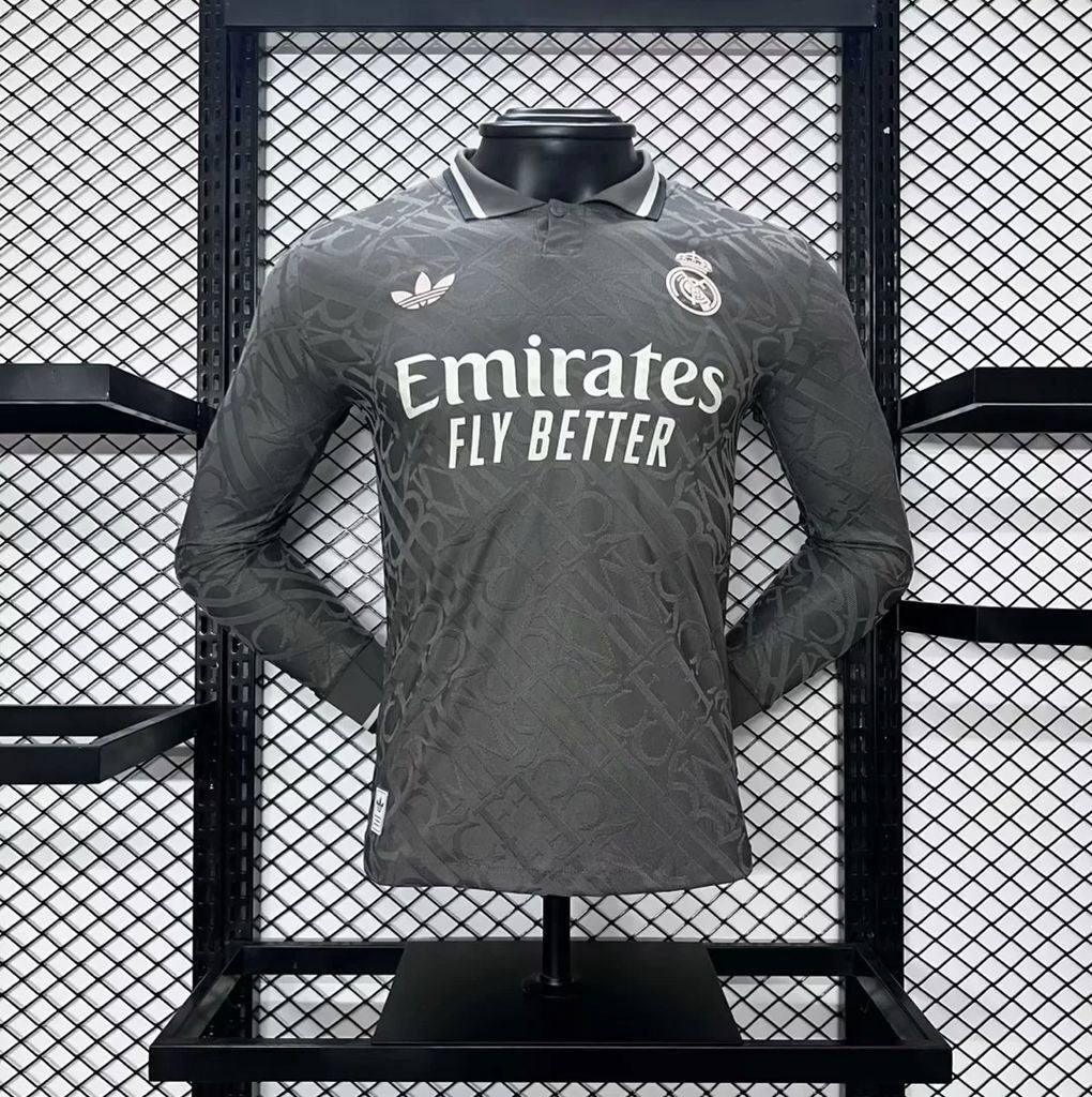 Real Madrid third long-sleeve football jersey, dark gray with Emirates logo