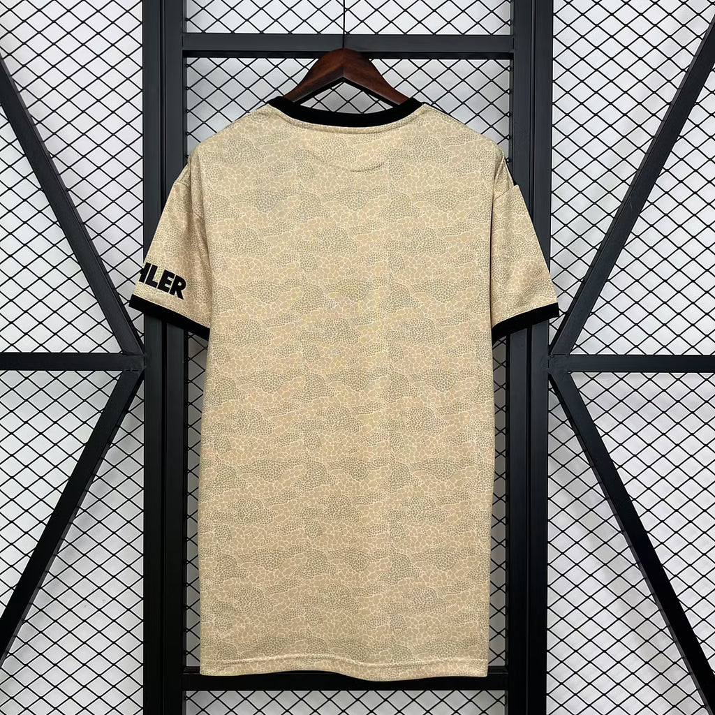 Retro football jersey back, gold with black collar trim, short sleeves