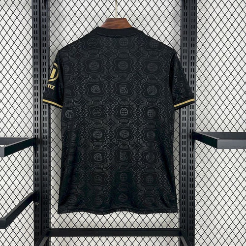 Bayern Munich 125th anniversary fan jersey, black with gold-trim collar and stripes