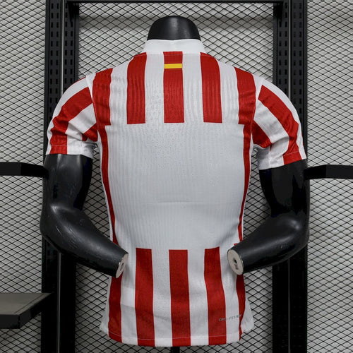Atletico Madrid home football shirt back, red and white vertical stripe design